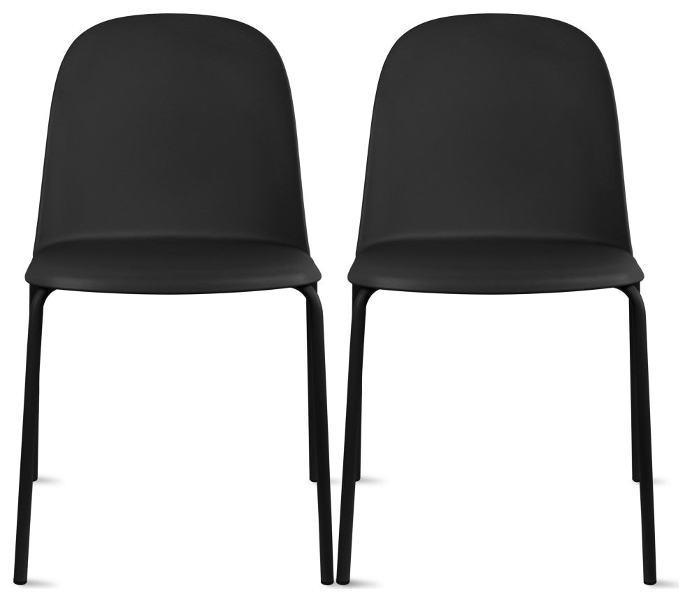 Set of 2 Modern Dining Side Chairs with Armless Plastic Seat and Metal Legs, Black
