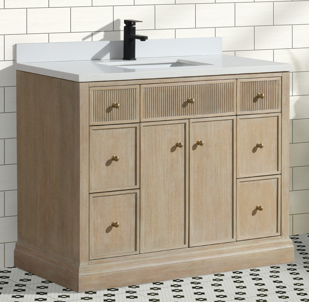 Redondo Bathroom Vanity, Ash Oak, 42", Single Sink, Freestanding