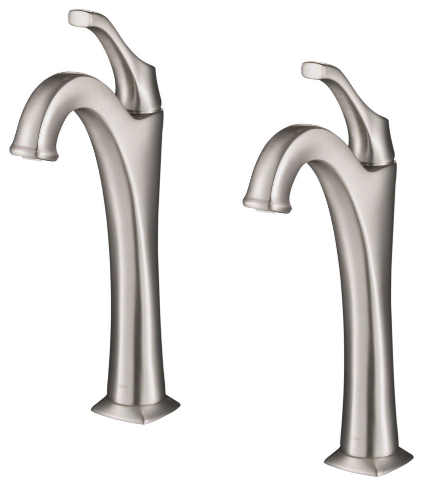 Kraus Arlo Single Handle Vessel Faucet, Pop Up Drain, Spot-Free SS, Set of 2