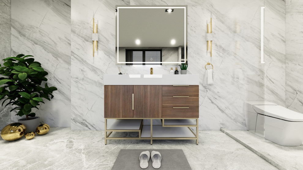Madison 48" Free Standing Vanity With Reinforced Acrylic Sink, Rosewood