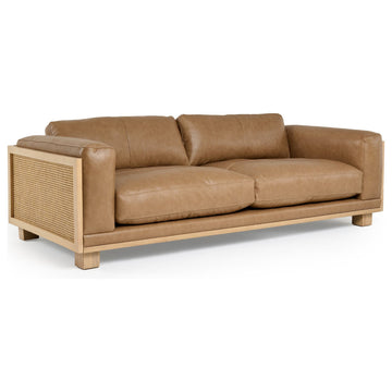 Divani Casa Danson Modern Tan Leather, Wicker Sofa