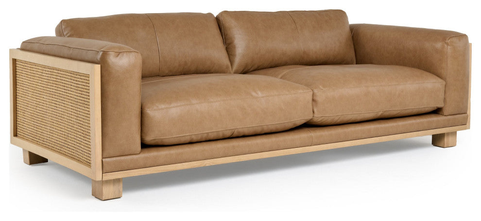 Divani Casa Danson Modern Tan Leather, Wicker Sofa