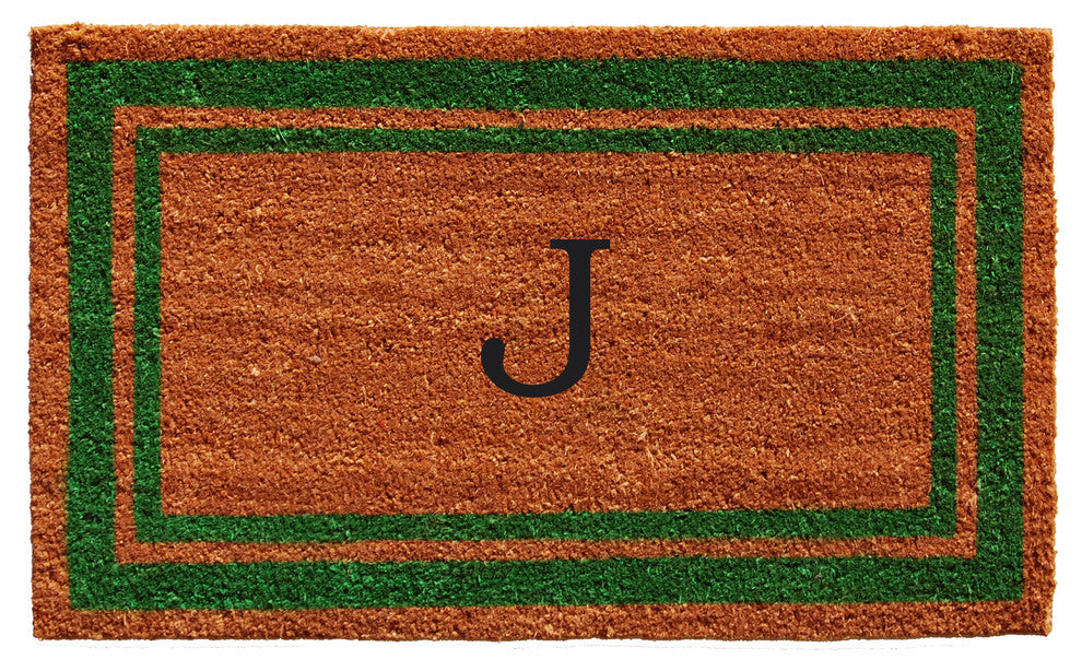 Green Border 24"x36" Monogram Doormat, Letter J