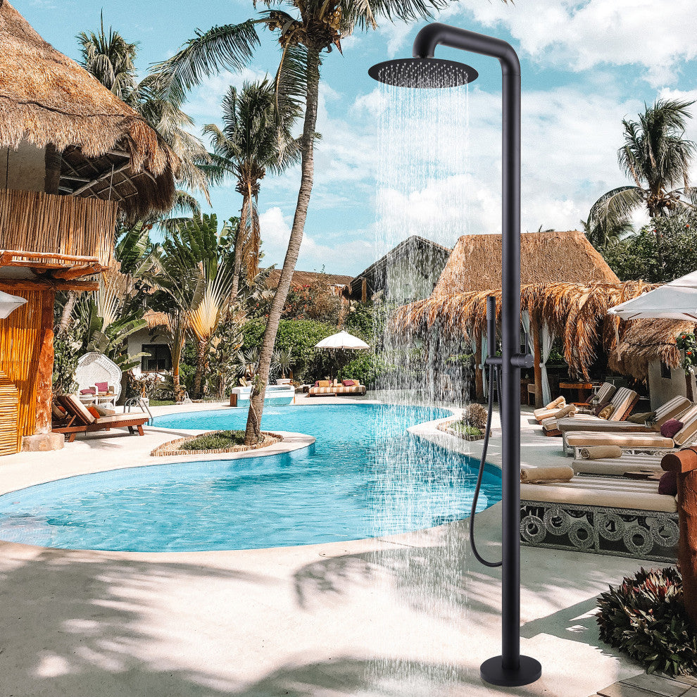 Free Standing Outdoor Shower with Handheld Shower, Matte Black
