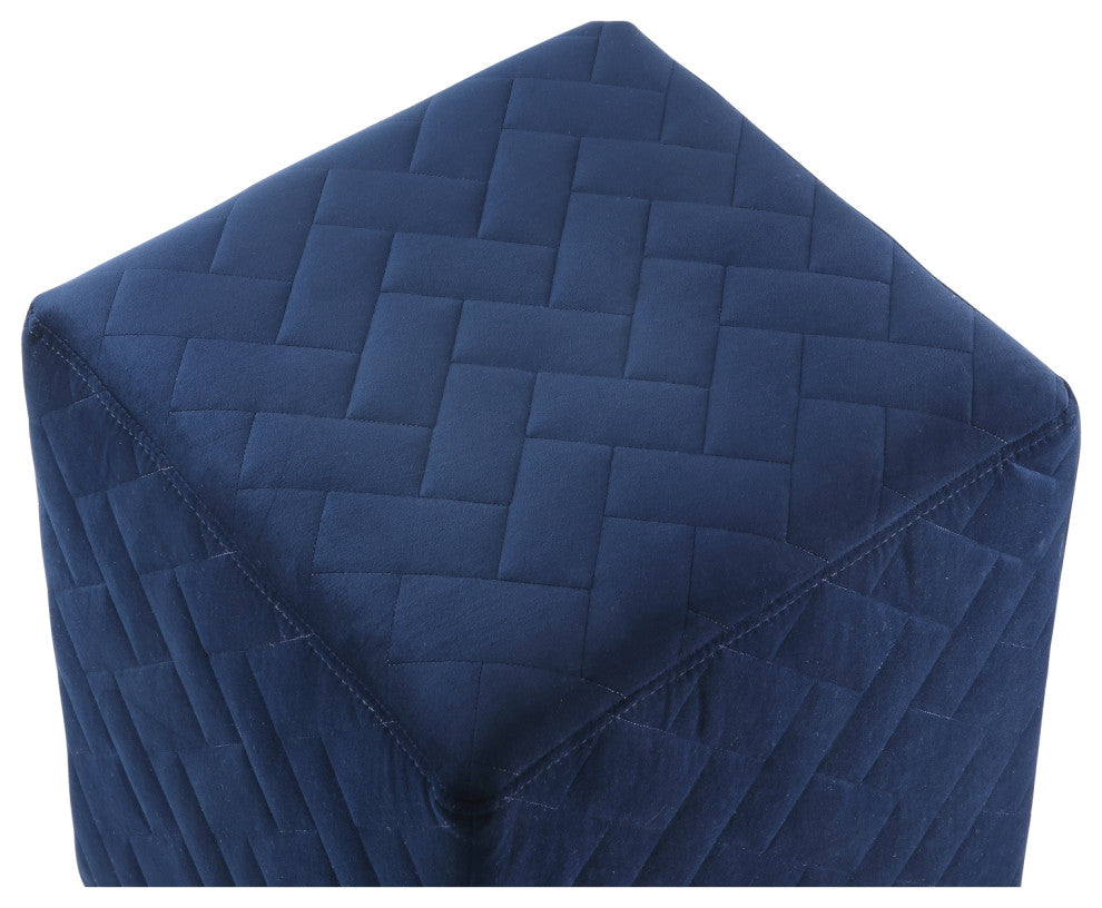 Mason Velvet Brick Quilted Cube Ottoman, Navy