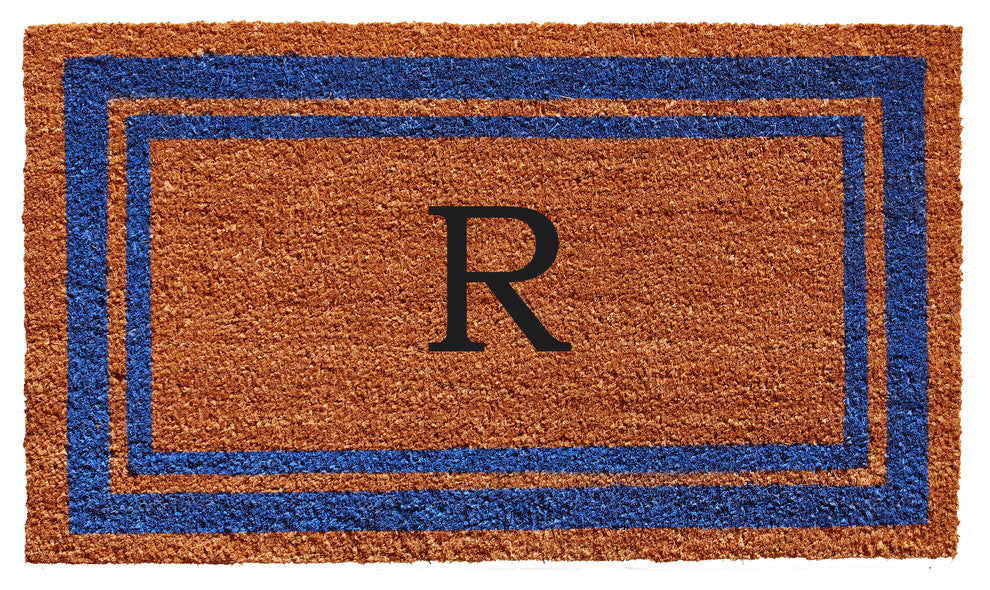 Blue Border 24"x36" Monogram Doormat, Letter R