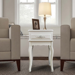 White Wood Nightstand Queen Anne Style Mid Century Console Table