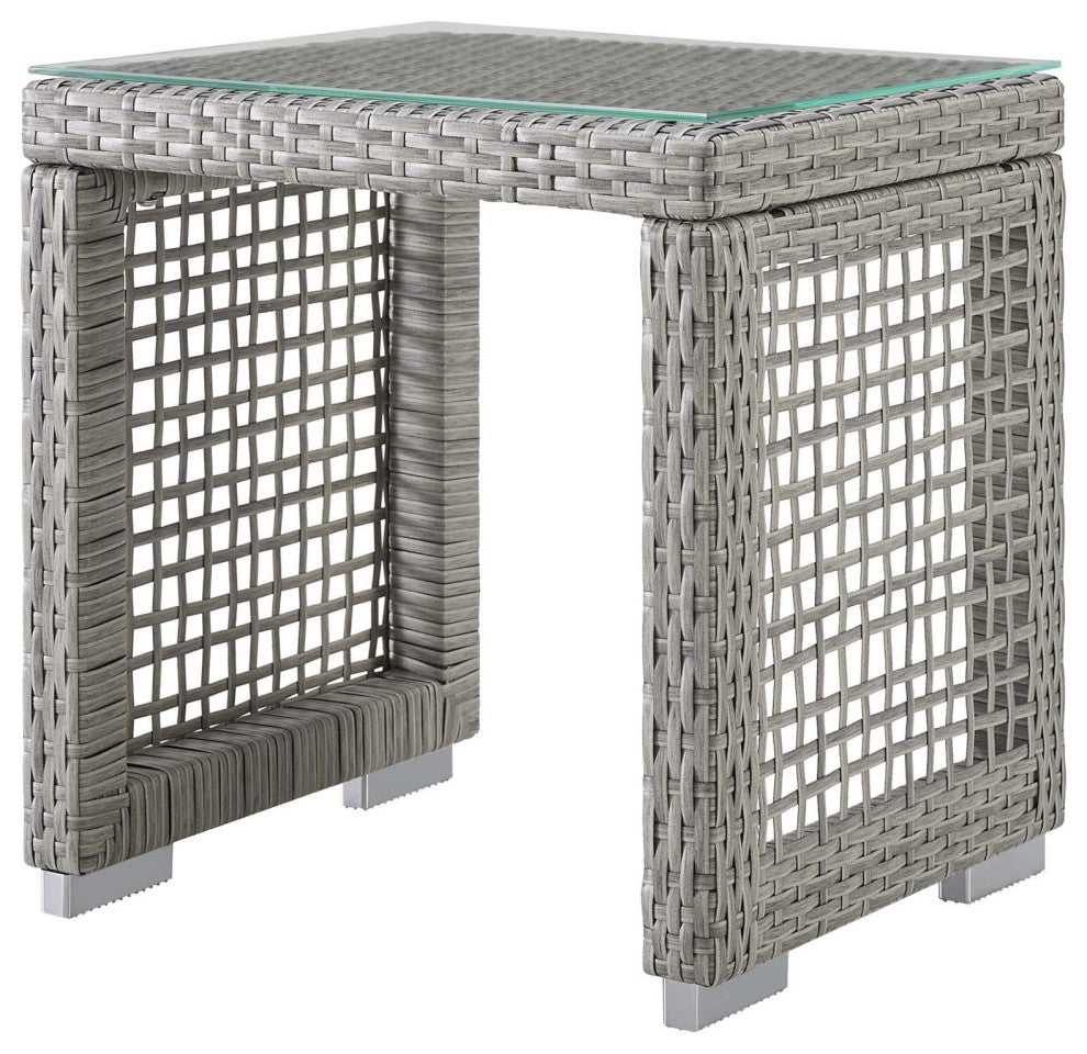 Modern Outdoor Patio Chair and Coffee Side Table Set, Rattan Fabric, Grey Gray