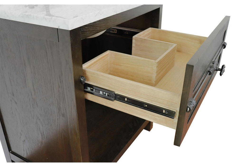 30" Single Vanity, Brown Ash, White Carrara Top, Rectangle Sink