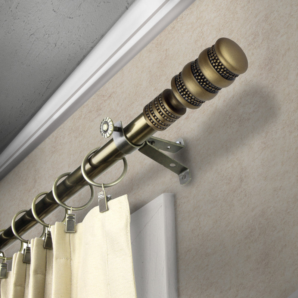 Marla 13/16" Diameter Curtain Rod, Antique Brass, 18-28"