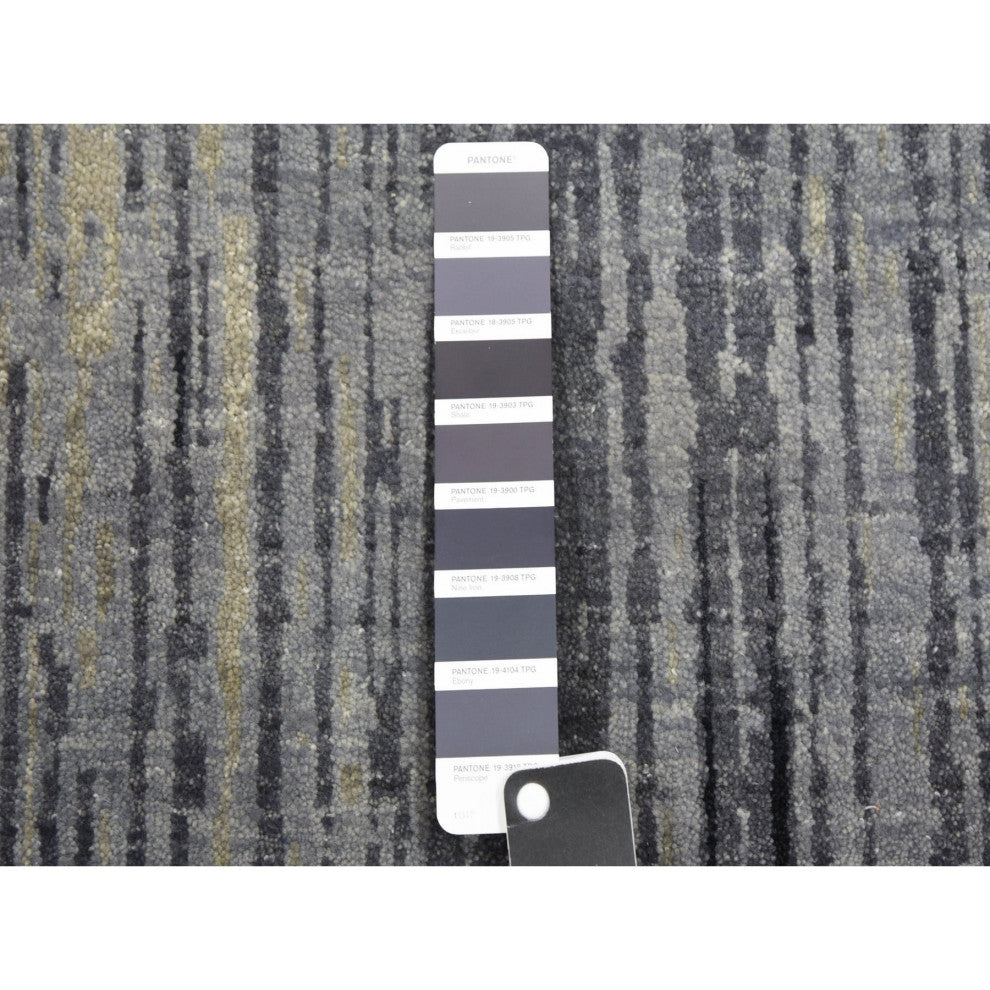 Blue/Gray Hand Knotted Modern Ombre Pure Wool Round Oriental Rug, 12'1"x12'2"