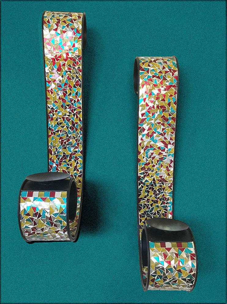 DecorShore "Bella Palacio" Metal Wall Mosaic Scroll Candle Holder, 23", Set of 2