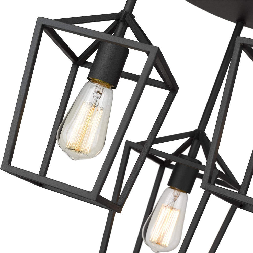 3 Light Black Ceiling Light, Metal Cage, Semi Flush Mount Light Fixture