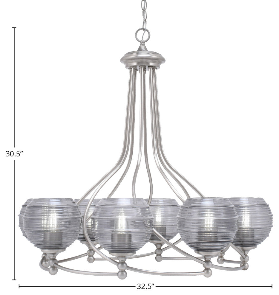 Capri 8-Light Chandelier, Brushed Nickel/Smoke Ribbed