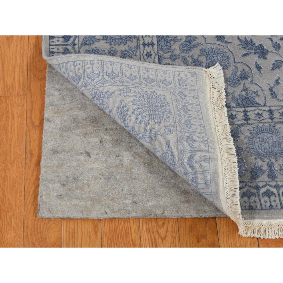 Silk Gray Kashan 250 KPSI Half Wool Half Silk Hand Knotted Rug 5'7"x7'10"