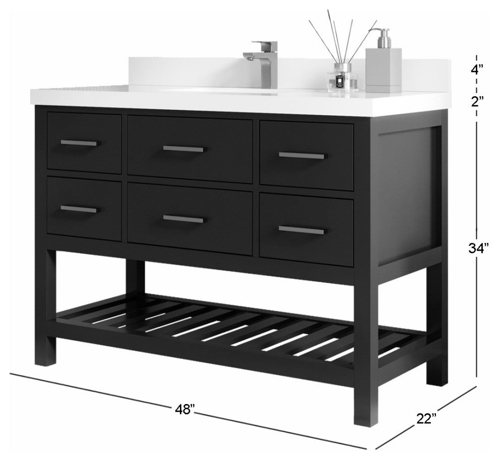 Parker 48" Single Sink Bath Vanity, Black 2" Carrara Quartz