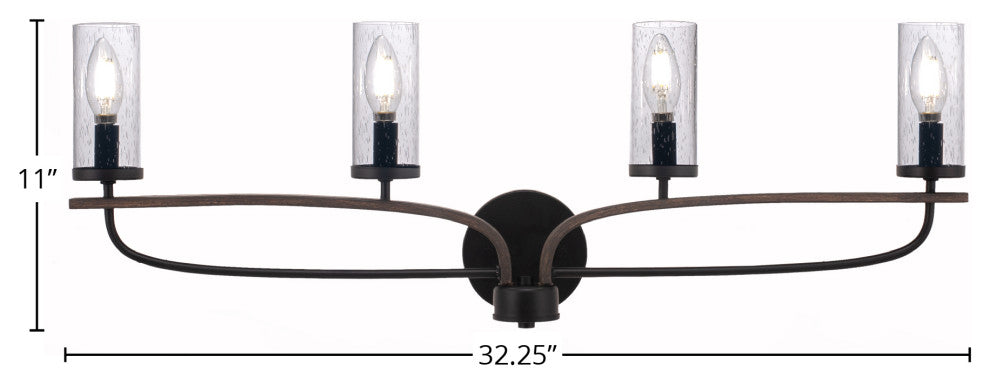 Monterey 4-Light Bath Bar, Matte Black & Painted Distressed, Clear Bubble
