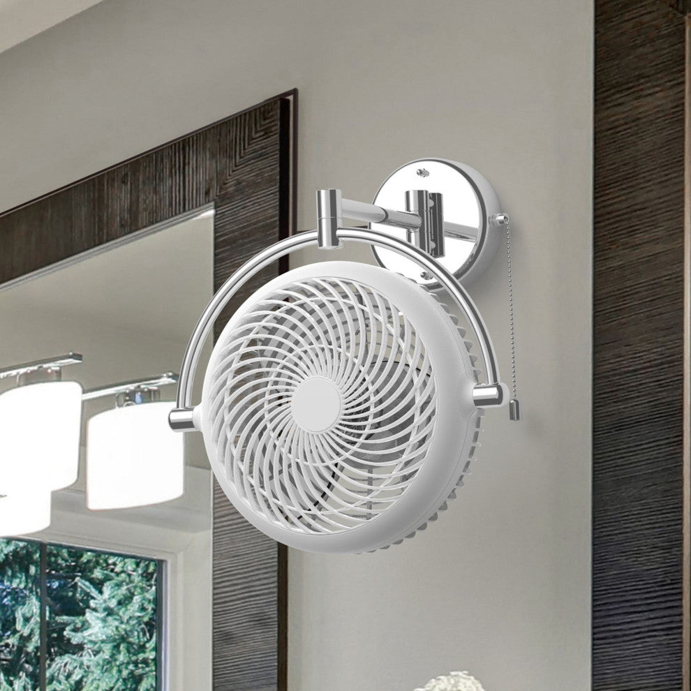 Whose Lamp 8-inch Wall Fan Walnut Finish, White