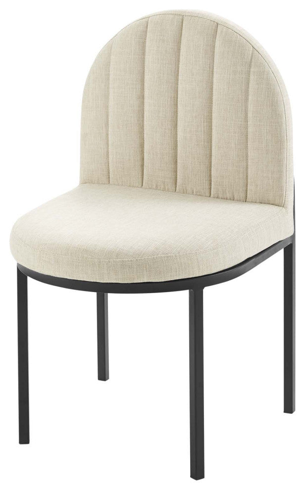 Tufted Side Dining Chair, Fabric, Black Beige, Modern, Cafe Bistro Restaurant