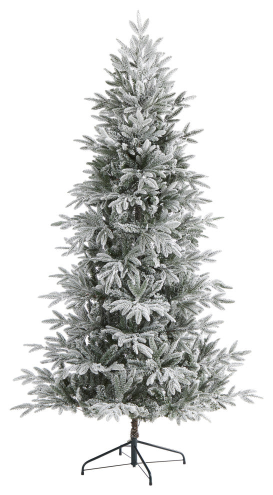 7.5' Flocked Manchester Spruce Faux Xmas Tree W/450 Lights & Bendable Branches