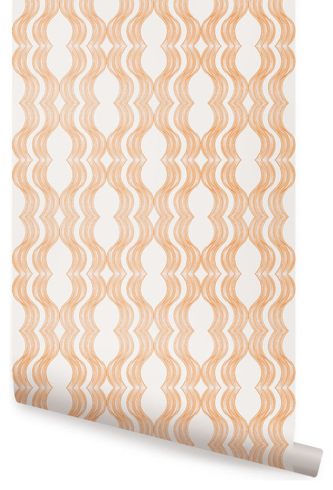 Wave Peel and Stick Vinyl Wallpaper, Orange, 24" X 60"