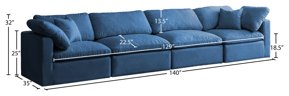 Plush Velvet / Down Standard Comfort Modular Sofa, Navy, 4-Piece: 2 Armless Chair, 2 Corner Chair