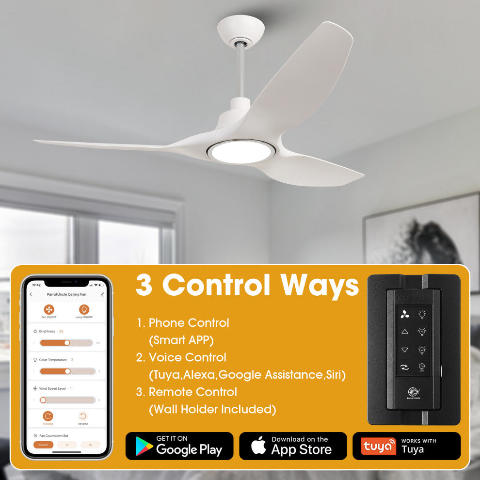 52-inch Modern White LED Smart Ceiling Fan with Remote