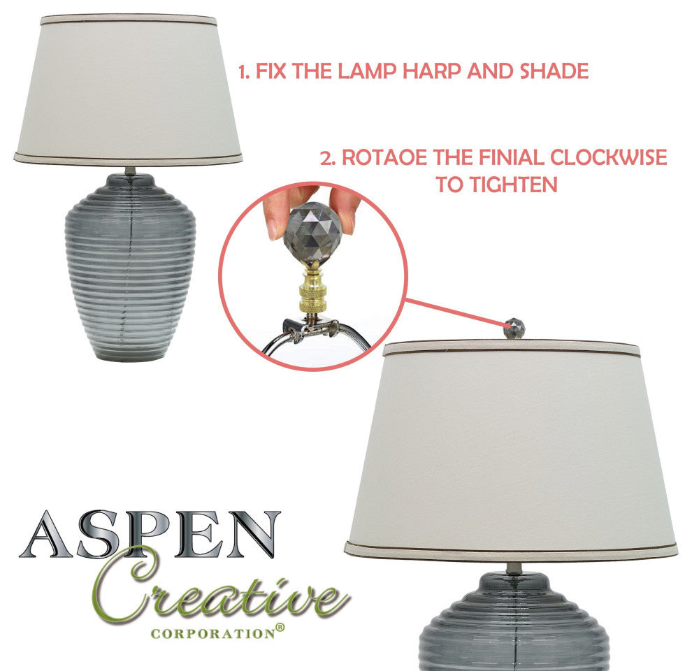 24007-41, 1 Pack Charcoal Grey Faceted Crystal Lamp Finial, Brass Plated Finish