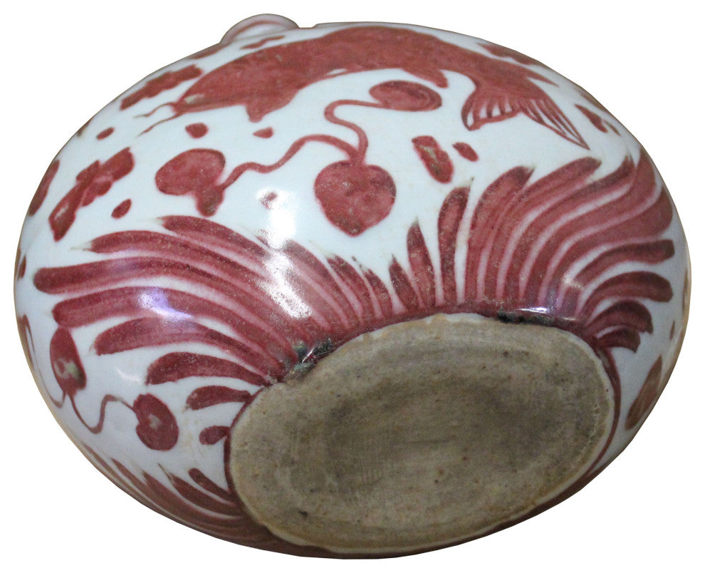 Chinese Oriental Pink Red White Base Fish Graphic Porcelain Vase Hws398