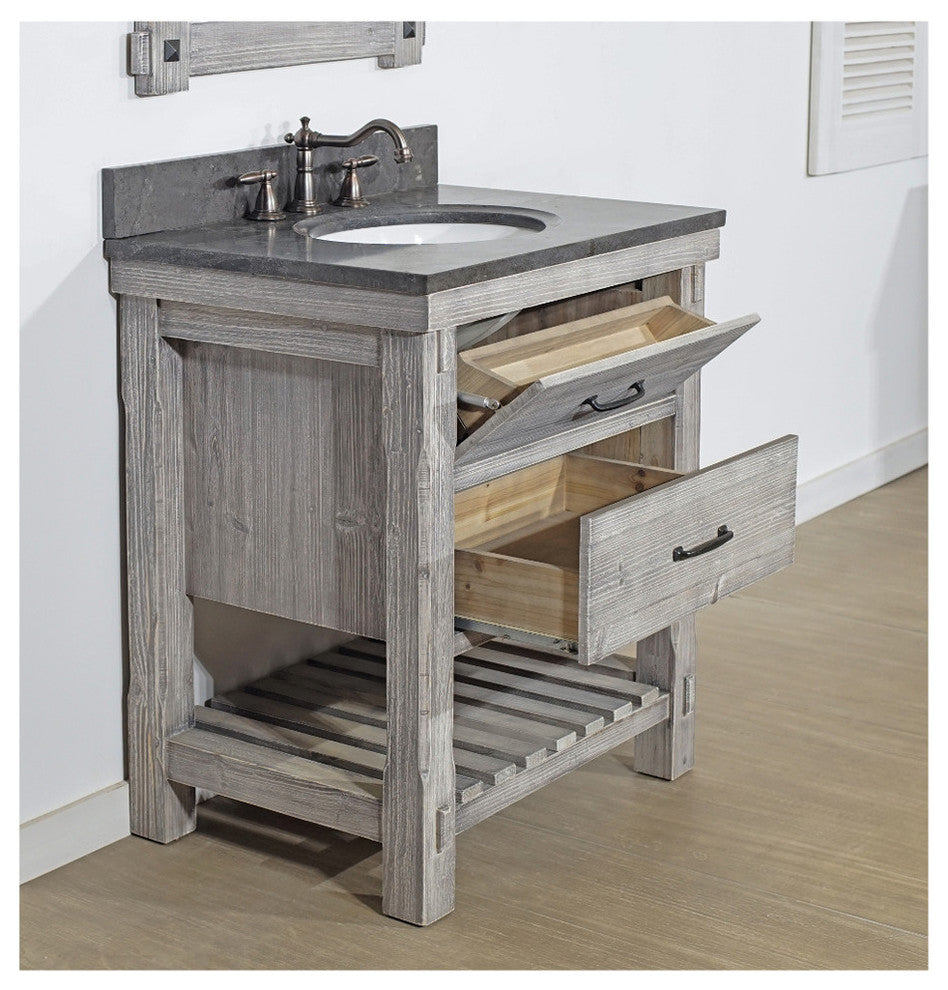Rustic Fir Single Sink Vanity, Gray, Driftwood With Limestone Top, 30"