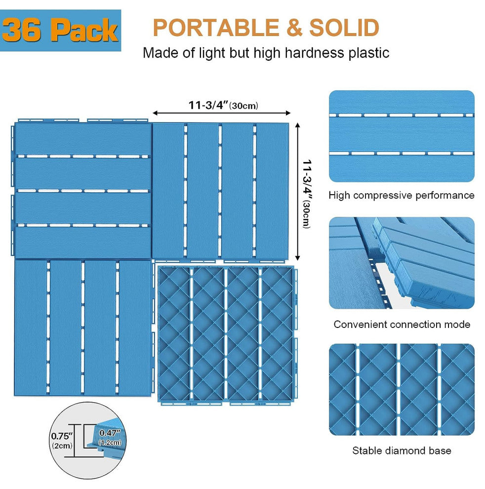 Plastic Interlocking Deck Tiles, 36 Pack