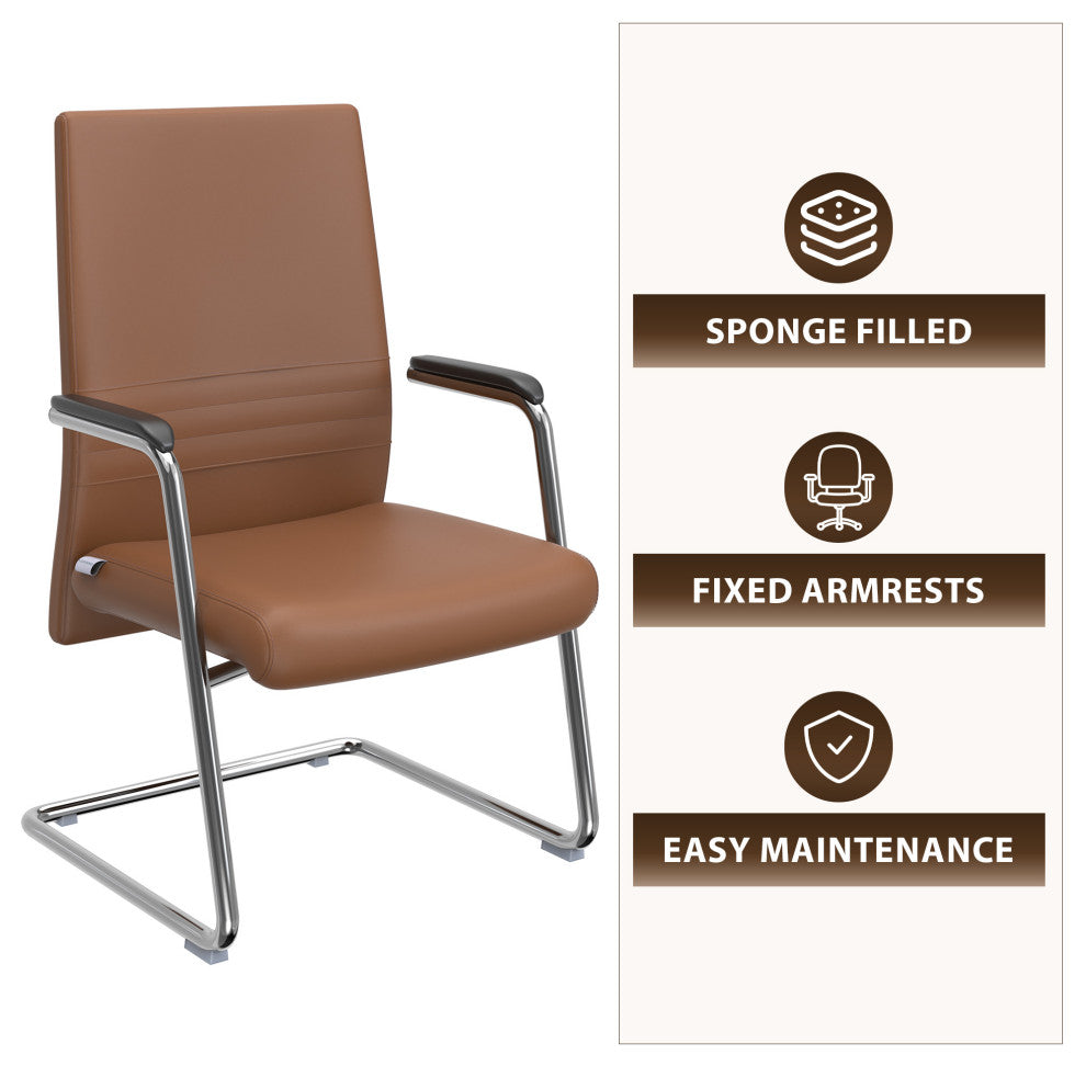 LeisureMod Aleen Office Chair With Upholstered Seat and Metal Armrest, Dark Brown