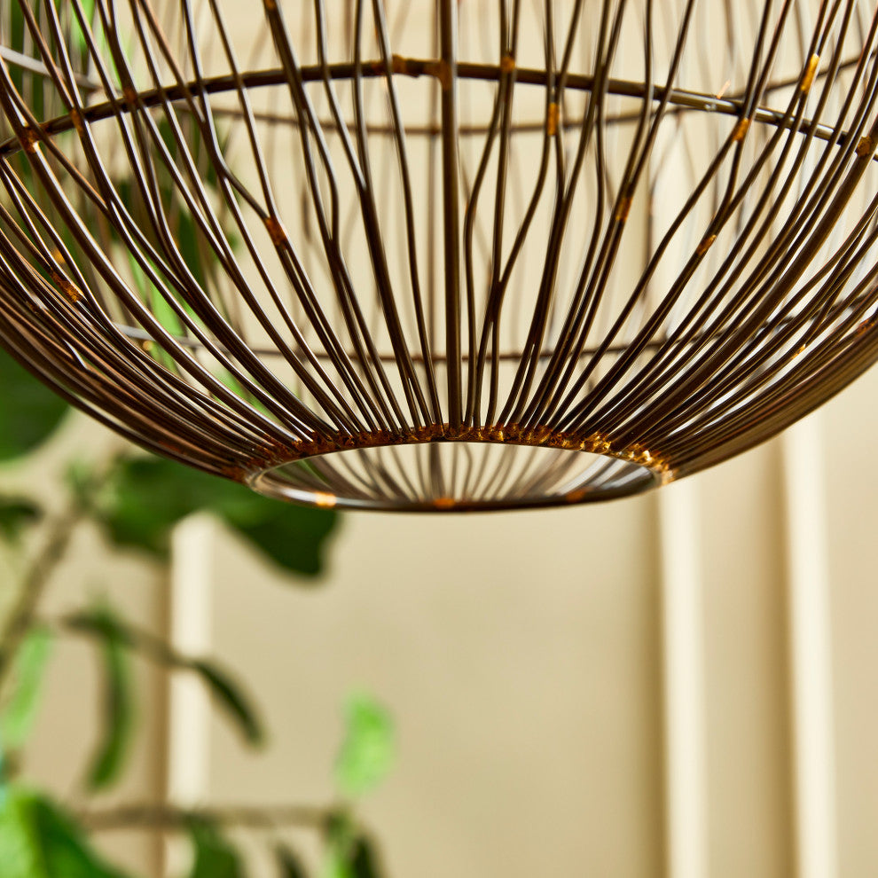 Rustic Modern Sphere Wire Cage Pendant Light 16 in Round Industrial Minimalist