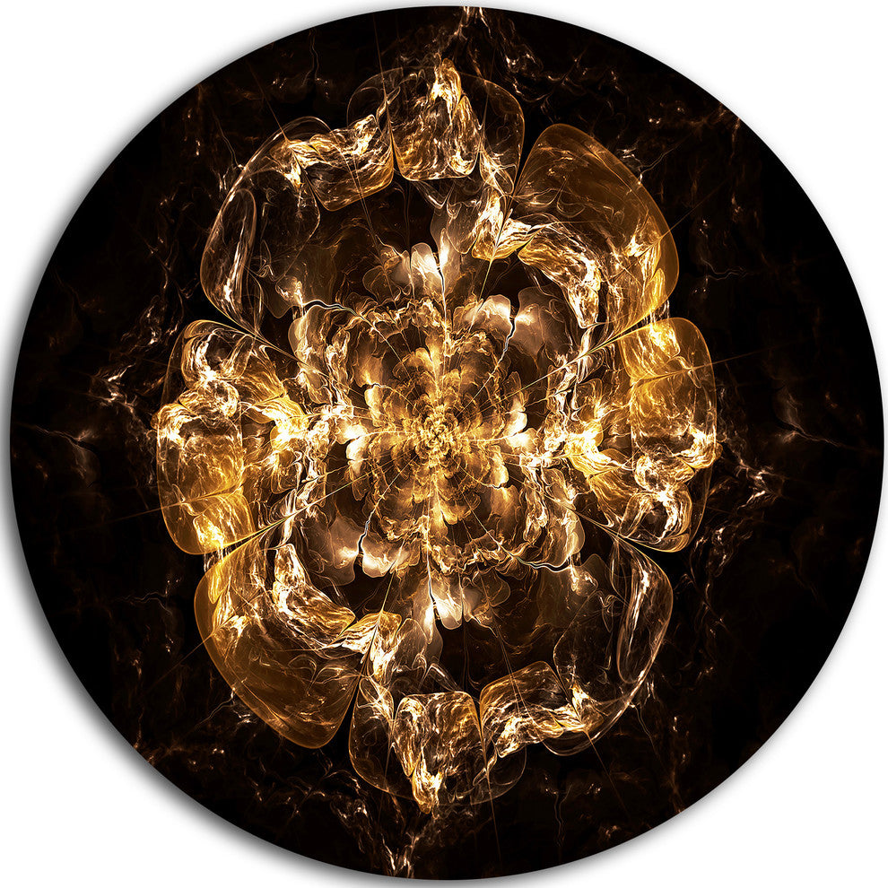 Fractal Yellow Flower Explosion, Floral Digital Disc Metal Artwork, 23"