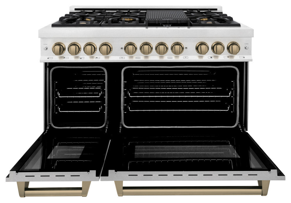 ZLINE 48" Dual Fuel Range, DuraSnow With Champagne Bronze RASZ-SN-48-CB