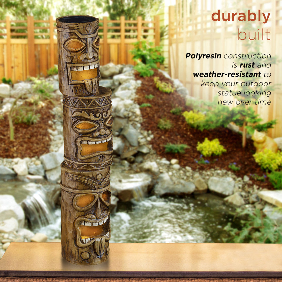20" Tall 3-Tier Tiki Totem Statue with Solar LED Lights