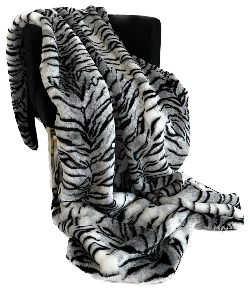 Plutus Black and White Zebra Faux Fur Throw Blanket, 80"L x 90"W Twin XL