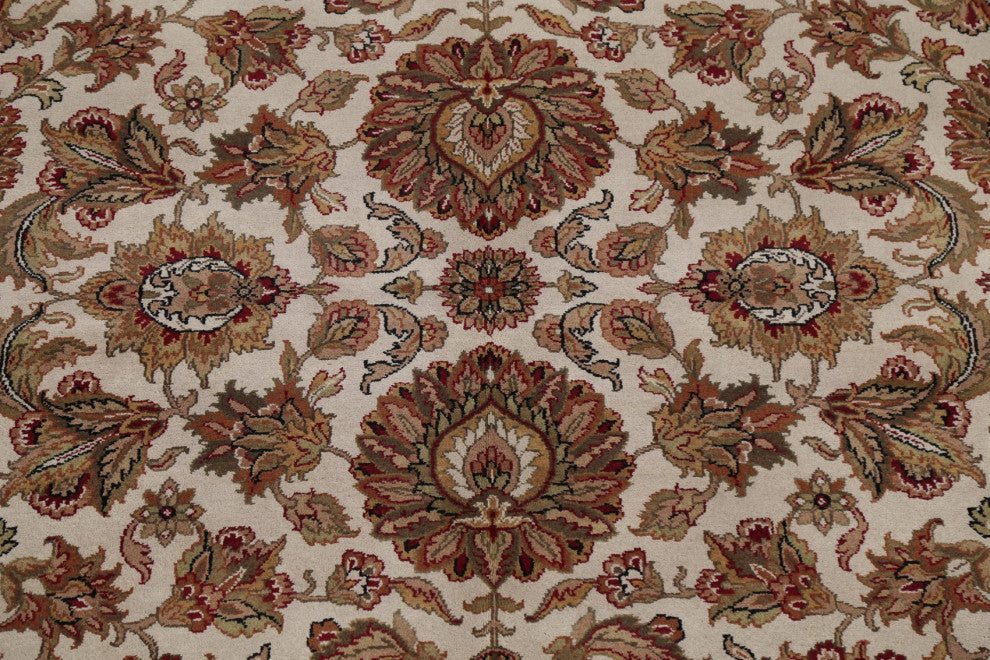 All-Over Oriental Agra Traditional Bordered Hand-Knotted Area Rug, Beige, 8x10