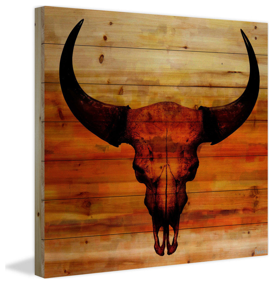 "Burnt Sienna Skull" Print on Natural Pine Wood, 40"x40"