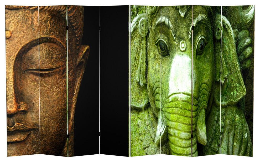 6' Tall Double Sided Buddha and Ganesh Canvas Room Divider