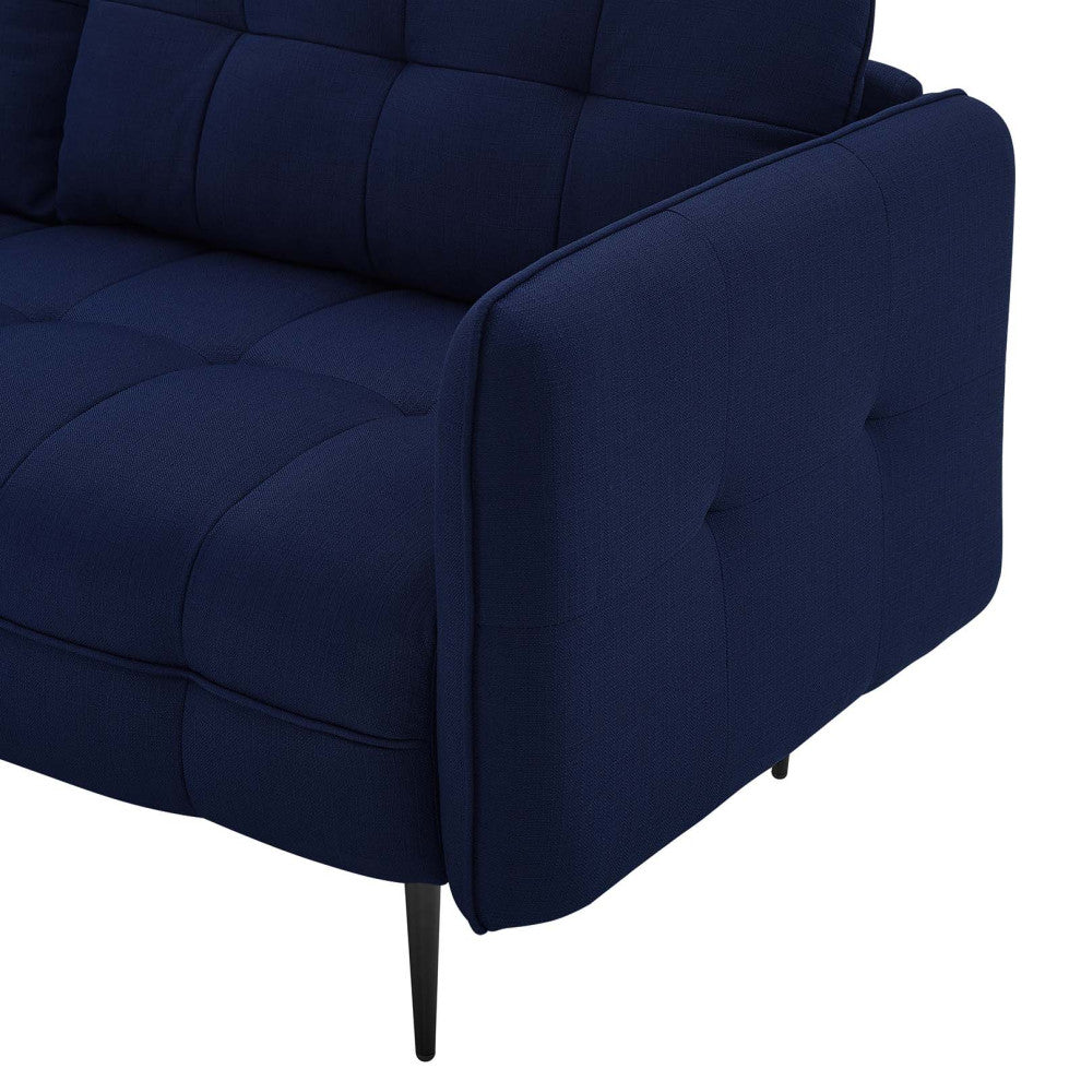 Tufted Sofa, Fabric, Dark Blue, Modern, Living Lounge Hotel Lobby Hospitality