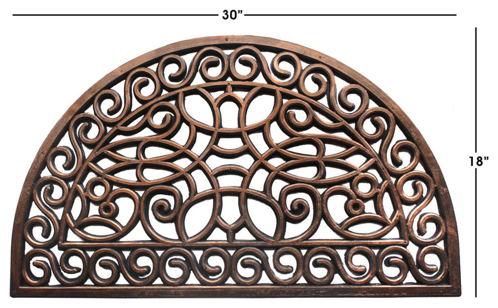 Bronze Moulded Trellis Half-round Rubber Doormat, 18"x30"