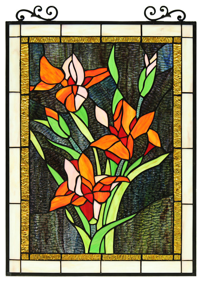 Orange Lily Floral Tiffany-Style Vertical Panel 24" Tall