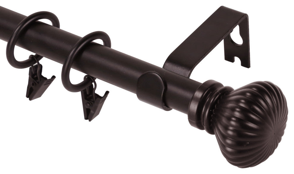 Fluted Ball Adjustable Single Curtain Rod Set With Rings, 5/8