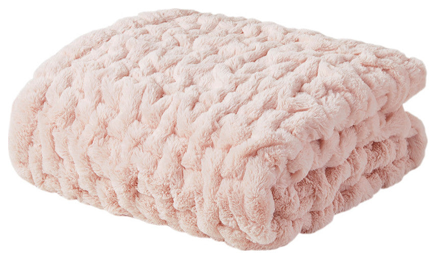 Madison Park Ruched Fur Throw, Blush