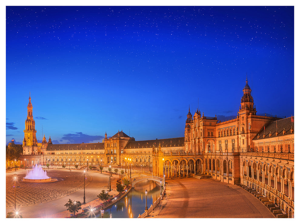 View of Spain Square at Sunset, Cityscape Canvas Art Print, 40"x30"