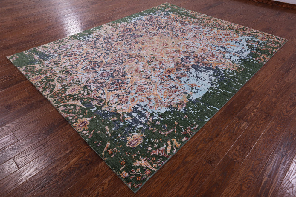 8' 0" X 10' 6" Modern Hand-Knotted Wool and Silk Rug Q11810