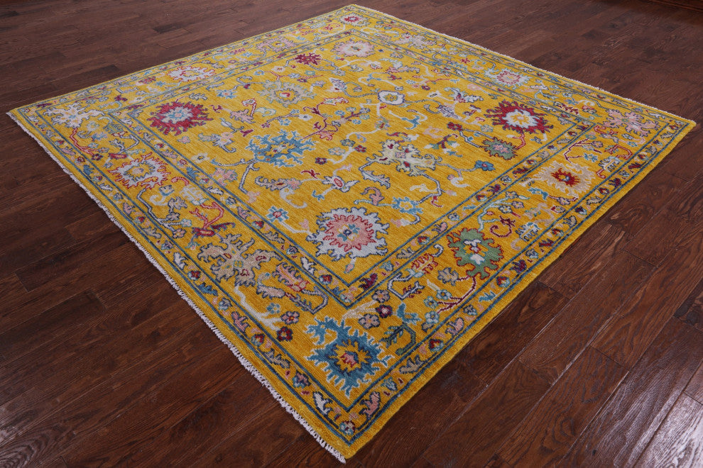 8' Square Turkish Oushak Hand-Knotted Wool Rug - Q13329