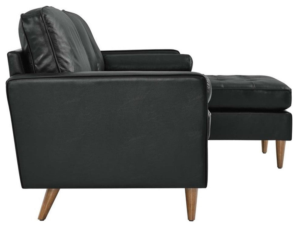 Modway Valour 78" Modern Style Leather Apartment Sectional Sofa in Black