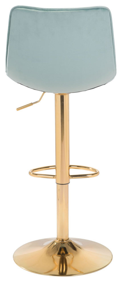 Bar Stool Chair Barstool, Steel Metal, Fabric, Green, Gold, Kitchen Cafe Bistro